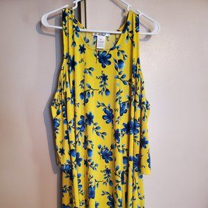 Cold Shoulder Dress - Yellow & Blue - XL